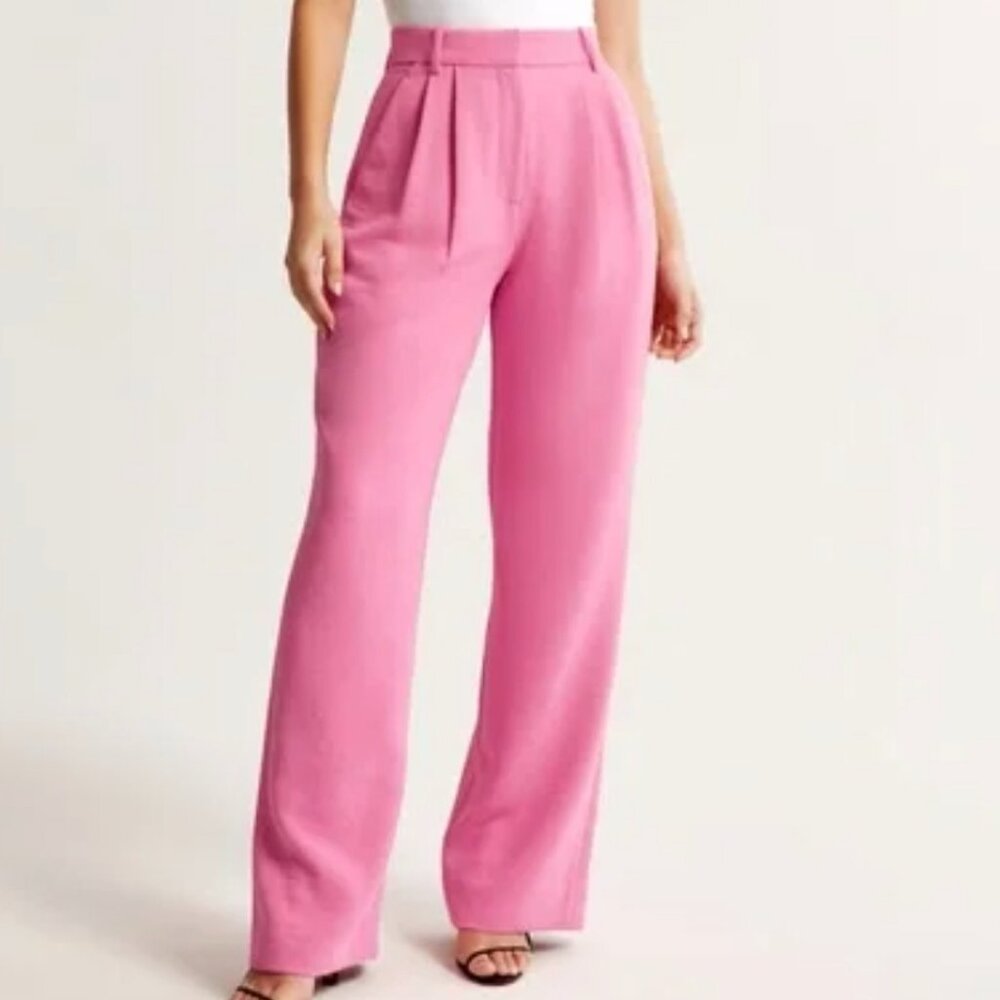 Abercrombie Curve Love Tailored Relaxed Straight Pant in Pink Size 33 Long